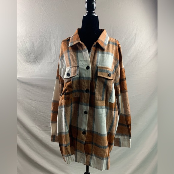 Boyfriend Plaid Flap Pocket Drop Shoulder Shacket - Picture 10 of 11